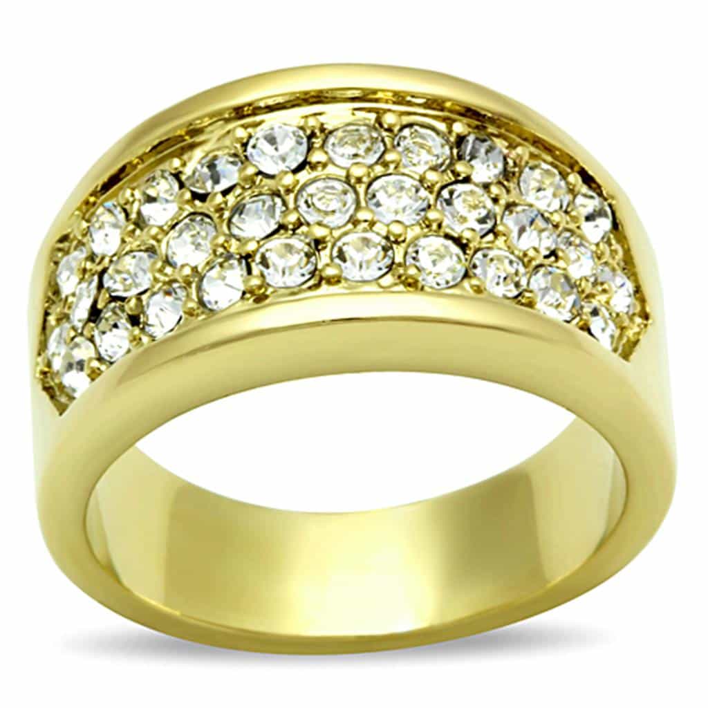 Stainless Steel Gold CZ Pave Wide Crossover Band Ring view 5