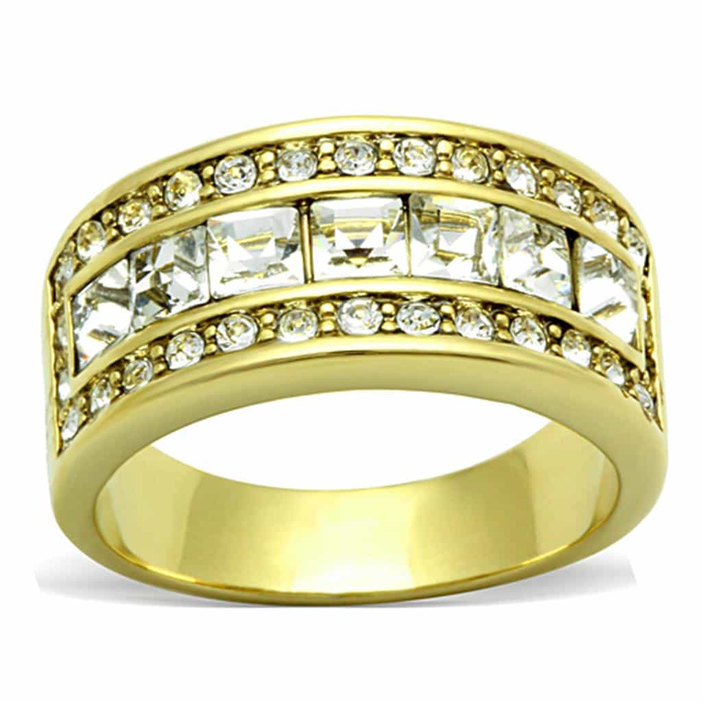 Stainless Steel Gold CZ Baguette Channel Three Row Wide Ring view 5
