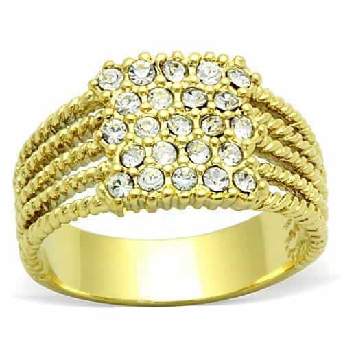 Stainless Steel Gold CZ Pave Rope Border Dome Ring view 5