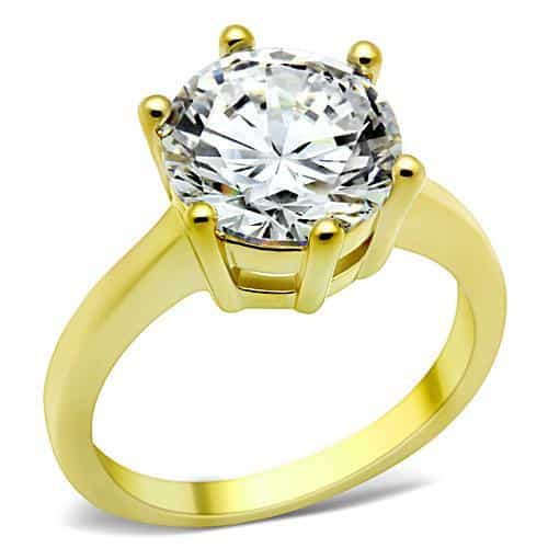 Stainless Steel Gold CZ Round Twisted Shank Ring view 1