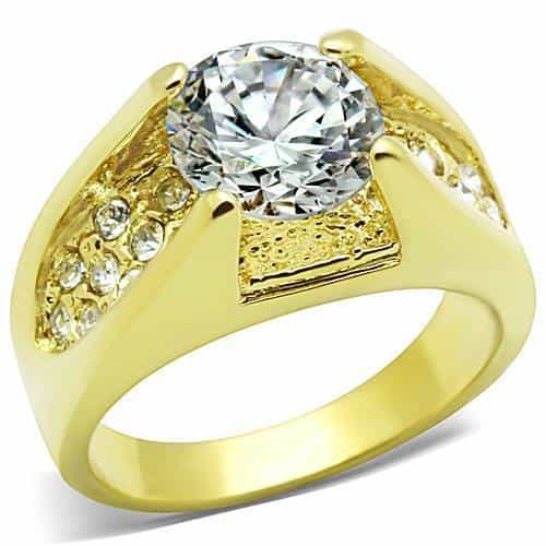 Stainless Steel Gold CZ Princess Filigree Mens Signet Ring view 5