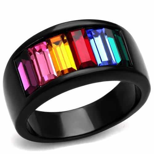 Stainless Steel Black IP Rainbow Baguette Channel Wide Ring view 5
