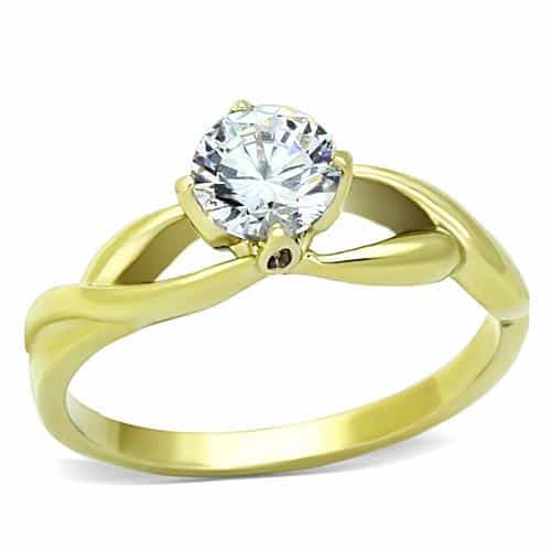 Stainless Steel Gold CZ Round Solitaire Split Shank Ring view 5