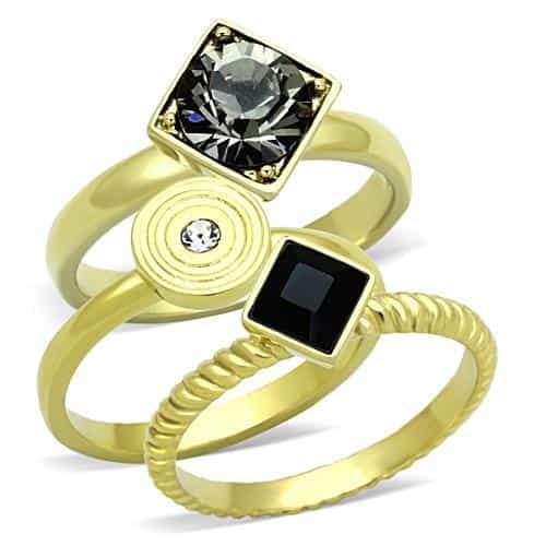 Stainless Steel Gold Grey Black Crystal Triple Stackable Set Ring view 5