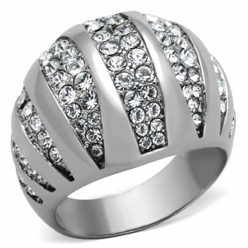 Stainless Steel CZ Pave Striped Dome Ring | The Stainless Jewelry view 5