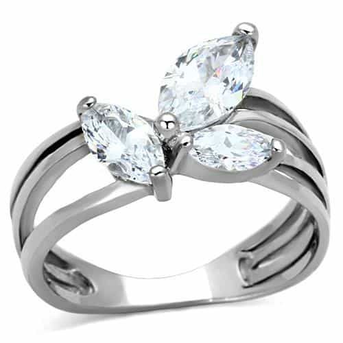 Stainless Steel CZ Marquise Pear Triple Bypass Ring view 5