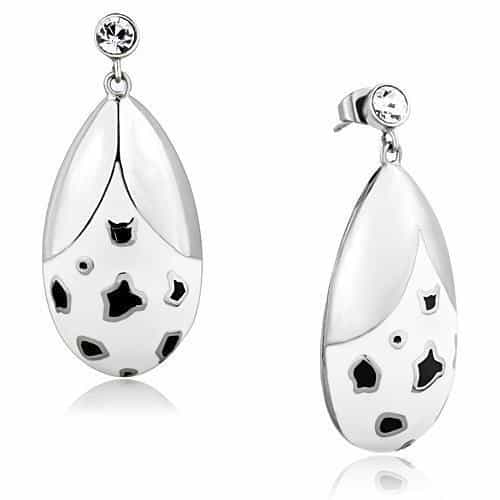 Stainless Steel Leopard Spot Cutout Teardrop Dangle Earrings view 1