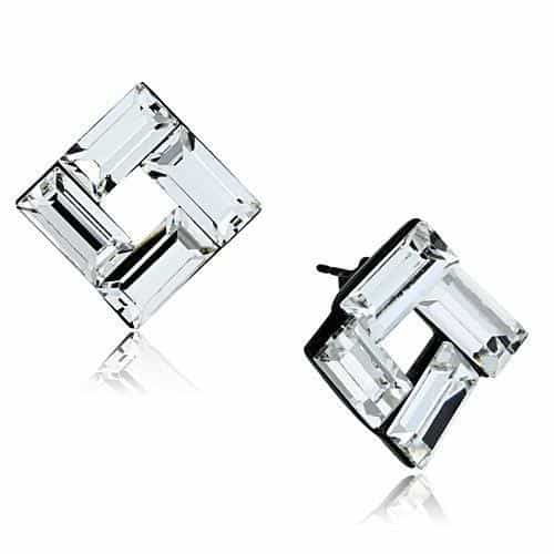 Stainless Steel Clear Crystal Cube Geometric Stud Earrings view 1