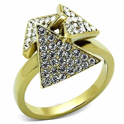 Stainless Steel Gold CZ Pave Triangle Arrow Cocktail Ring view 5