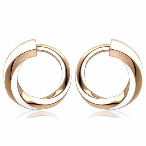 Stainless Steel Rose Gold Interlocking Circle Hoop Earrings view 1