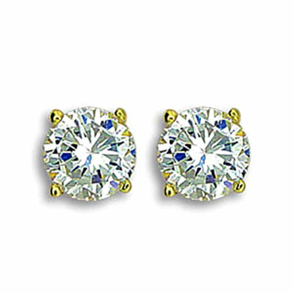 Stainless Steel Gold CZ Round Solitaire Stud Earrings view 1