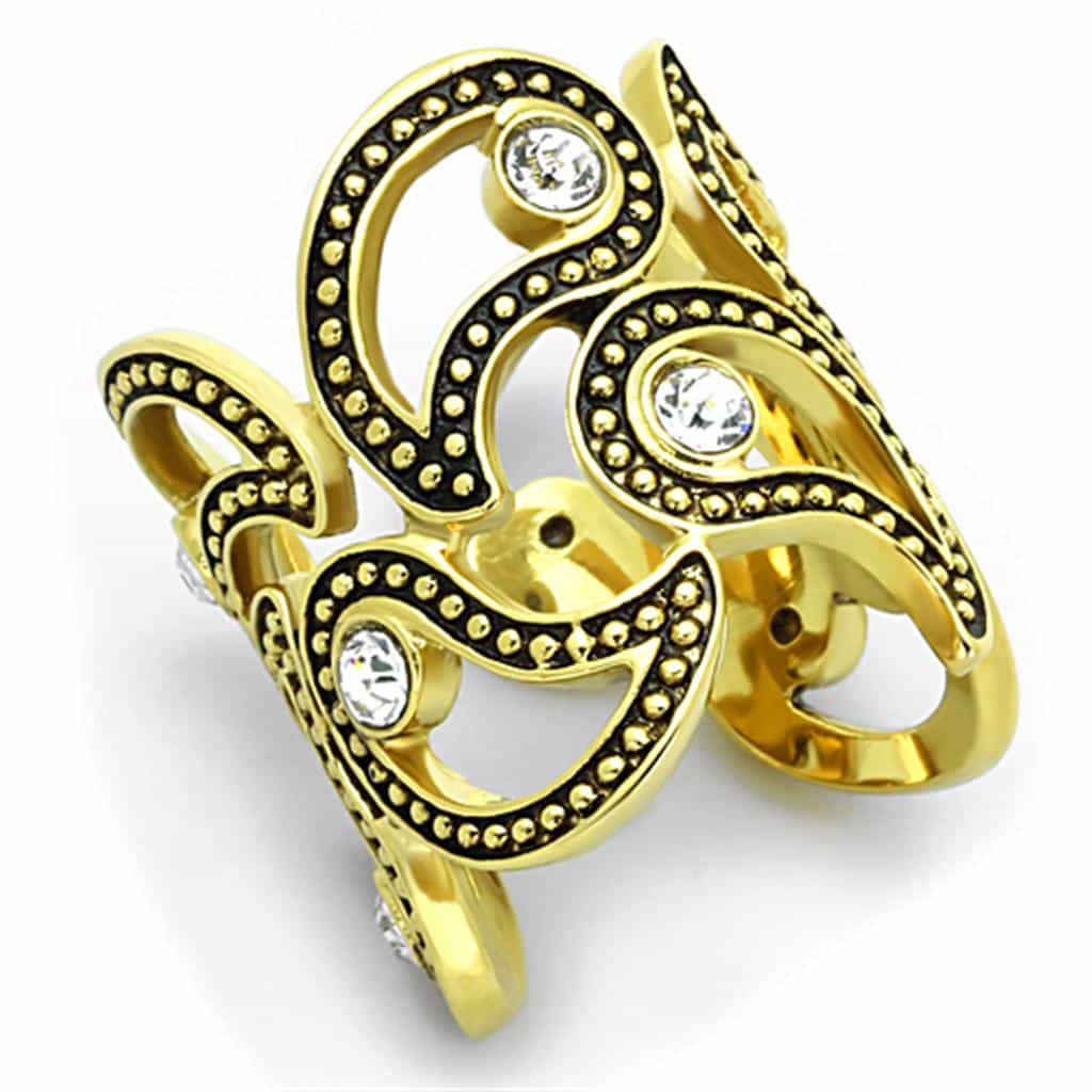 Stainless Steel CZ Filigree Scroll Ring | The Stainless Jewelry view 1