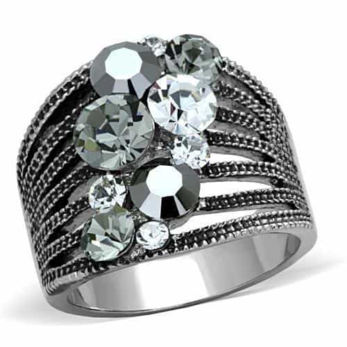 Stainless Steel Dark Crystal Multi Stone Vintage Dome Ring view 5