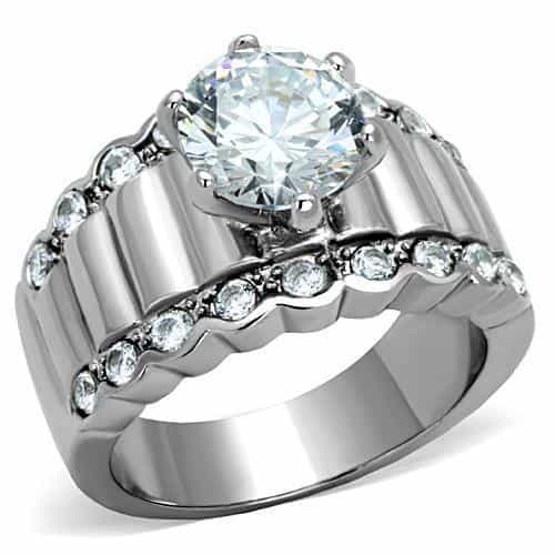 Stainless Steel CZ Round Channel Bridal Three Band Set Ring view 5