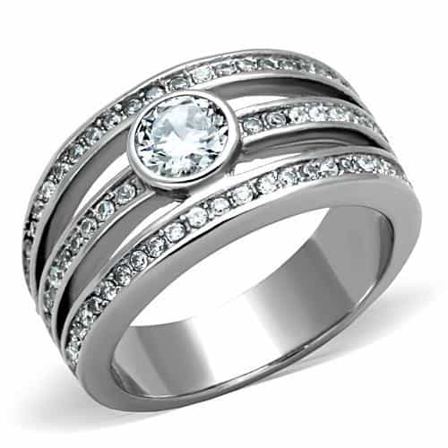 Stainless Steel CZ Bezel Pave Multi Row Stackable Wide Ring view 1