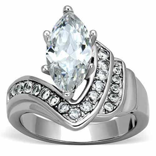Stainless Steel CZ Marquise Pave Chevron Bypass Ring view 1