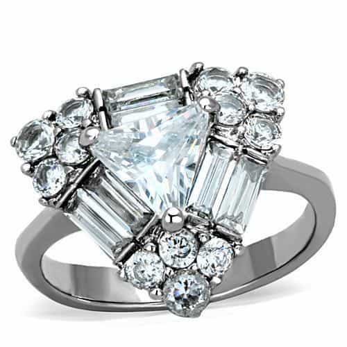 Stainless Steel CZ Baguette Round Art Deco Cocktail Ring view 5