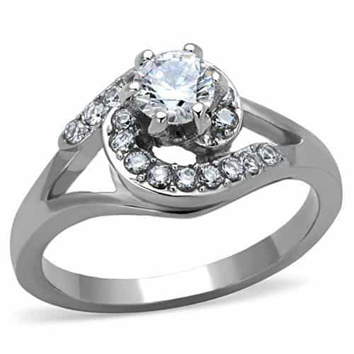 Stainless Steel Solitaire Pavé Slim Ring | The Stainless Jewelry view 5