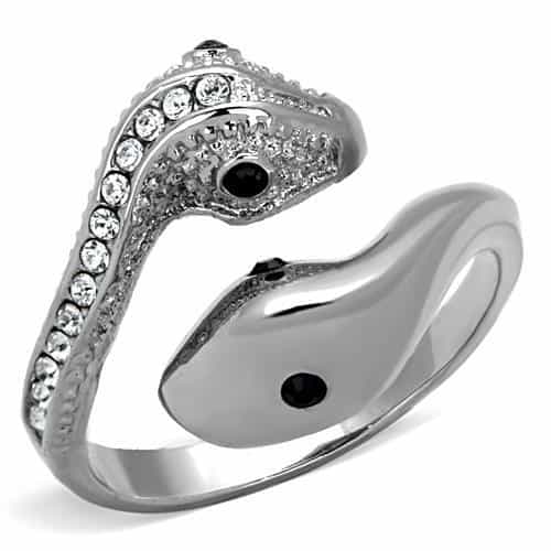 Stainless Steel CZ Pave Snake Black Onyx Eyes Bypass Ring view 5