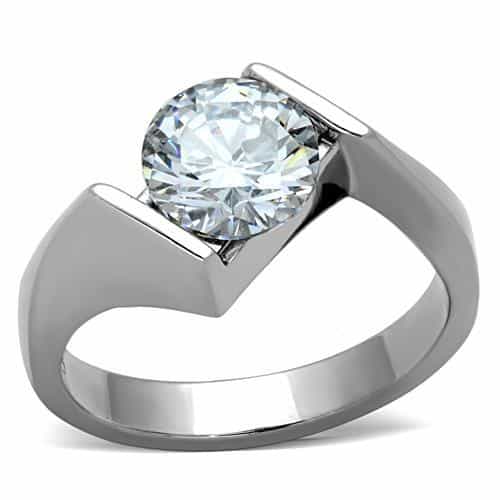 Stainless Steel CZ Round Tension Set Bypass Ring view 5
