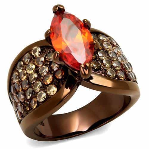 Stainless Steel Brown IP Orange Marquise Champagne Pave Wing Ring view 1