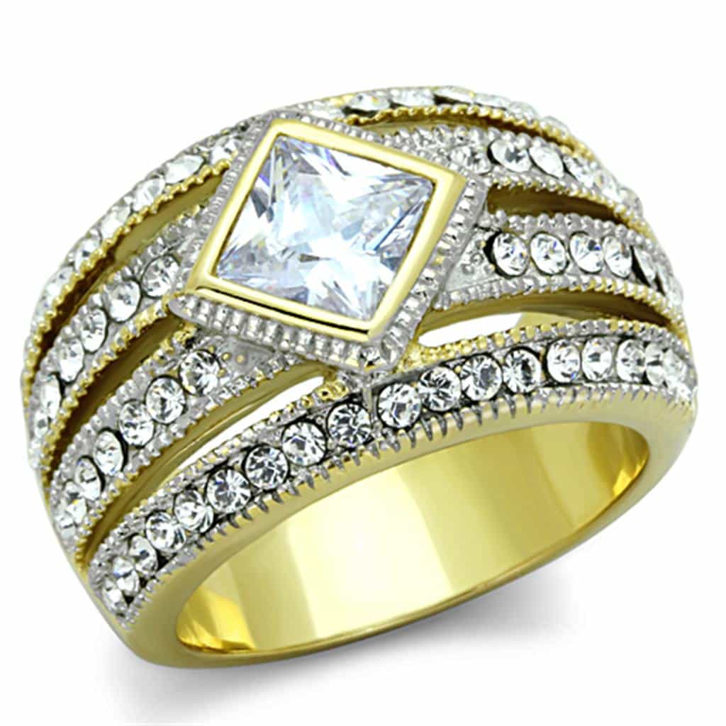 Stainless Steel CZ Diamond Chevron Dome Ring view 1