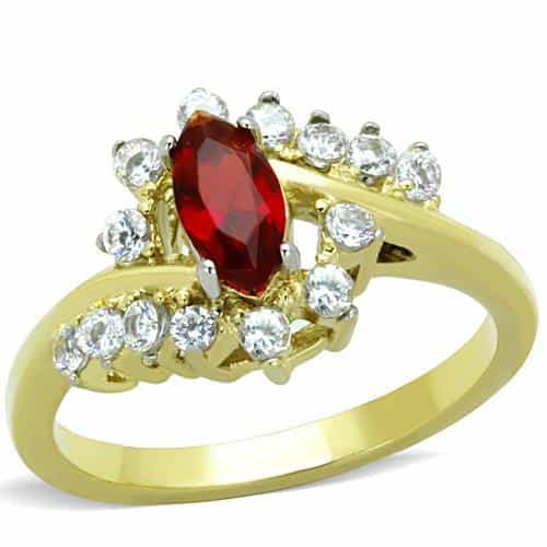 Stainless Steel Gold Red Ruby Marquise CZ Halo Ring view 1