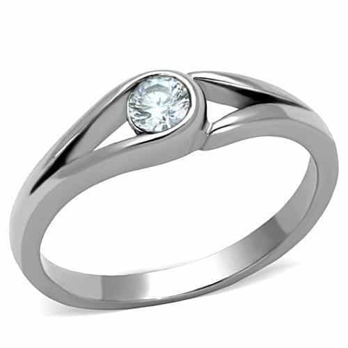 Stainless Steel CZ Round Bezel Open Adjustable Ring view 1