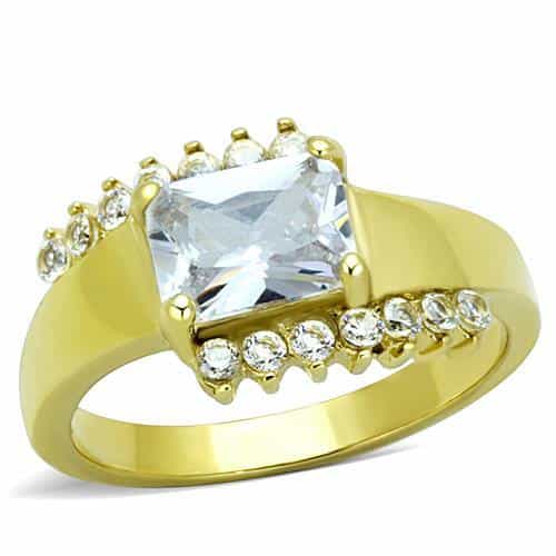 Stainless Steel Gold CZ Princess Round Side Wide Split Ring view 5