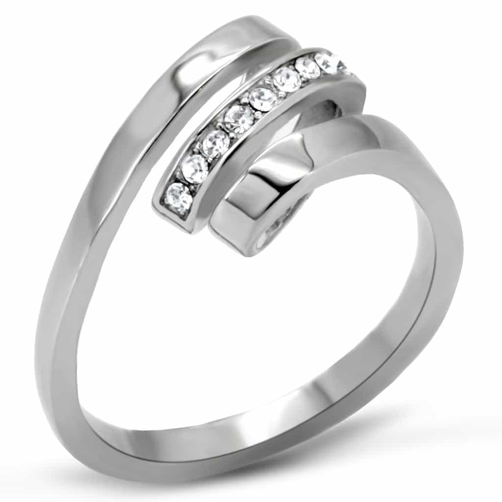 Stainless Steel CZ Channel Set Bypass Wrap Ring view 6