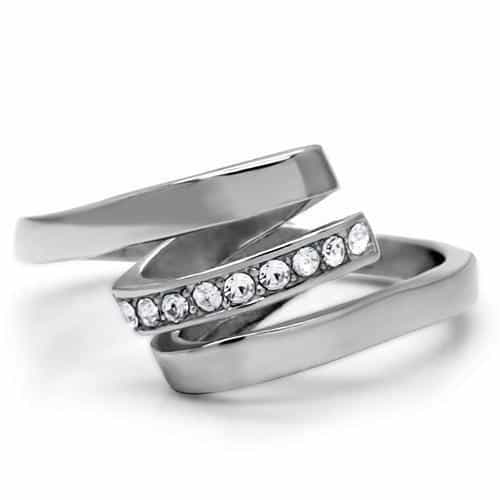 Stainless Steel CZ Channel Set Bypass Wrap Ring view 3
