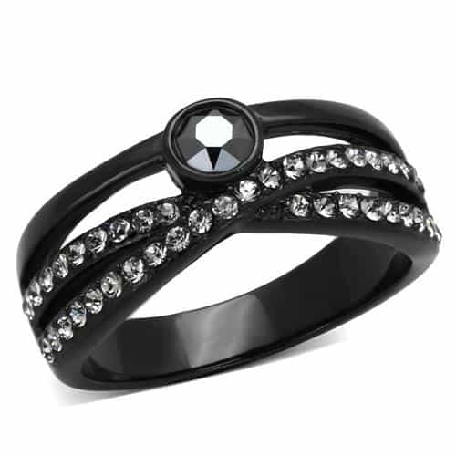 Stainless Steel Black IP CZ Bezel Pave Double Band Set Ring view 5