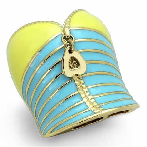 Stainless Steel Gold Yellow Blue Enamel Heart Handbag Ring view 5