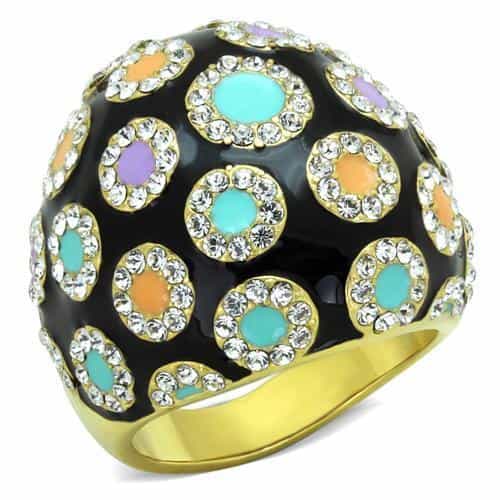 Stainless Steel Gold Black Enamel Multi Color Circle Dome Ring view 1