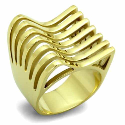 Stainless Steel Gold Polished Ribbed Open Dome Ring view 1