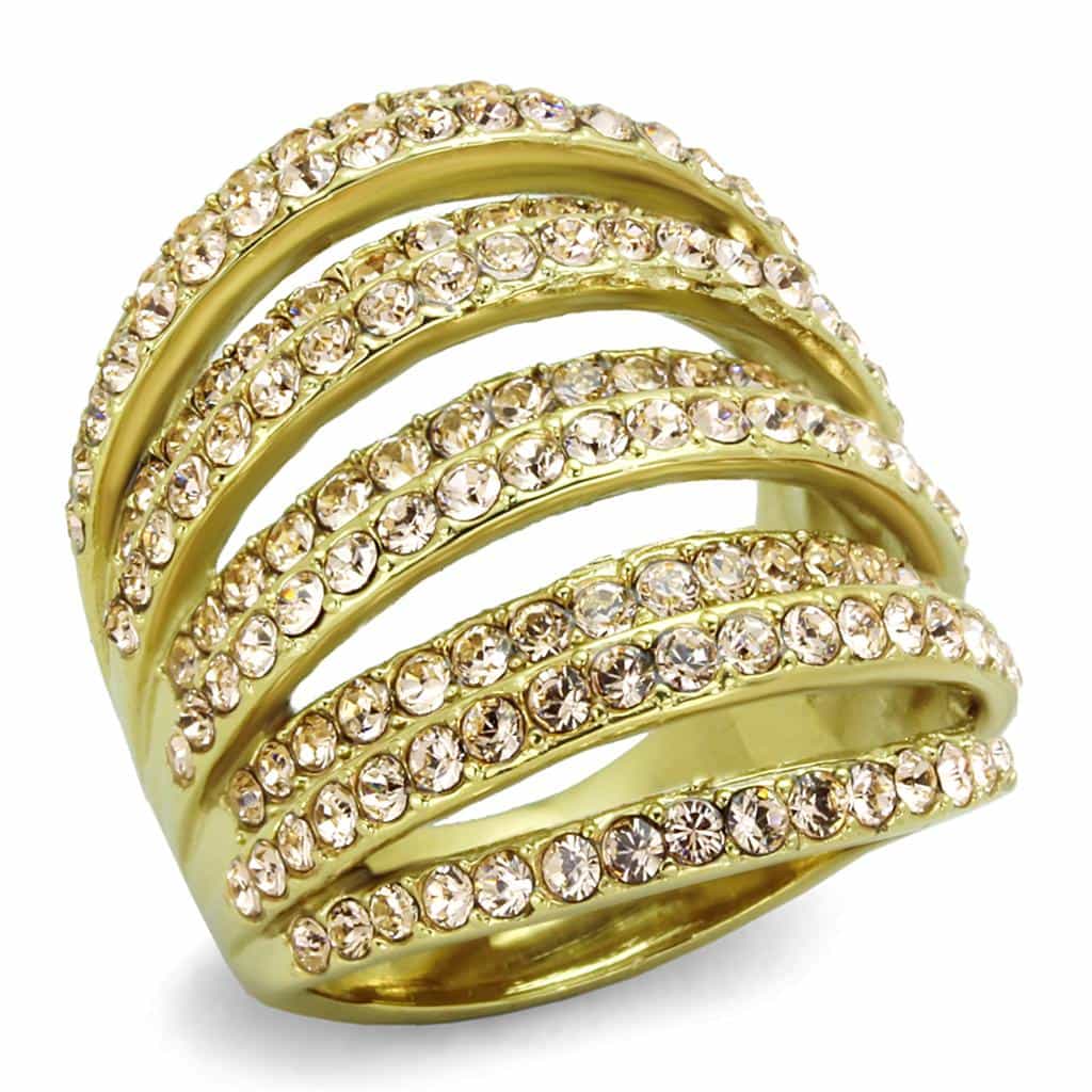 Stainless Steel Champagne Crystal Multi-Row Ring view 1