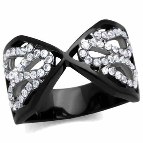 Stainless Steel Black IP CZ Crossover Ring view 1