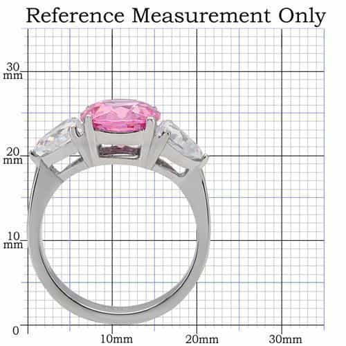 Stainless Steel Pink Oval CZ Heart Three Stone Ring view 7