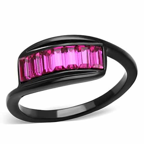 Stainless Steel Black IP Pink Baguette Channel Band Ring view 5