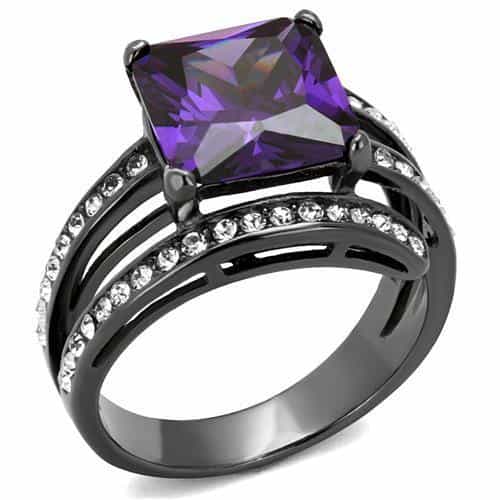 Stainless Steel Dark Purple Princess CZ Pave Split Band Ring view 1