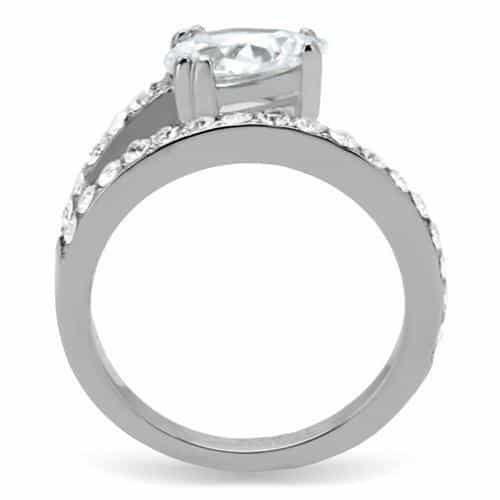 Stainless Steel CZ Oval Solitaire Pave Band Ring view 9