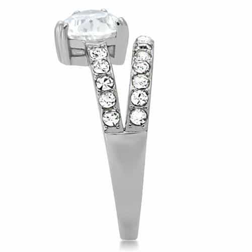 Stainless Steel CZ Oval Solitaire Pave Band Ring view 10