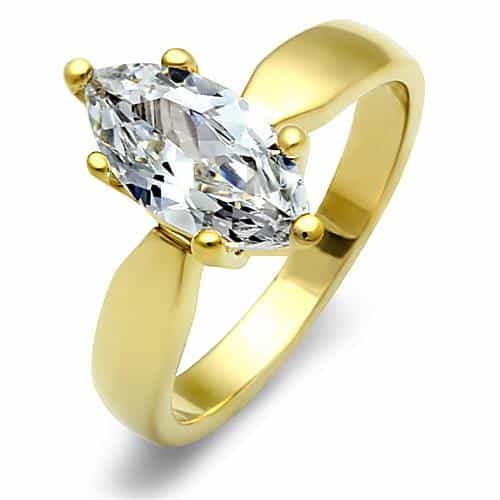 Stainless Steel Gold CZ Marquise Solitaire Classic Ring view 5