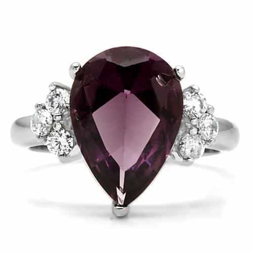 Stainless Steel Amethyst Pear CZ Side Stones Ring view 3