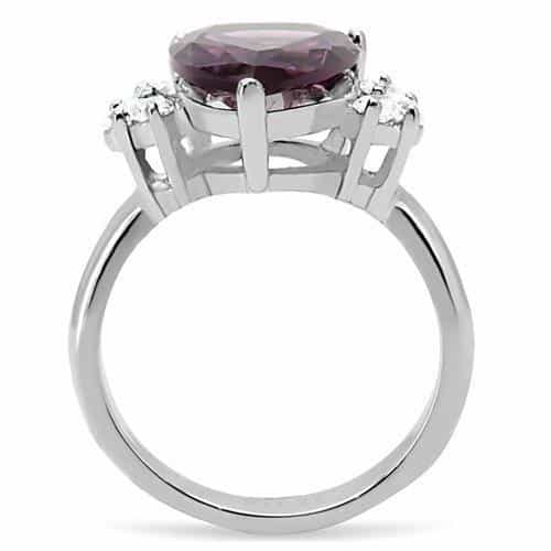 Stainless Steel Amethyst Pear CZ Side Stones Ring view 9