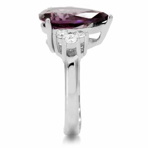 Stainless Steel Amethyst Pear CZ Side Stones Ring view 10