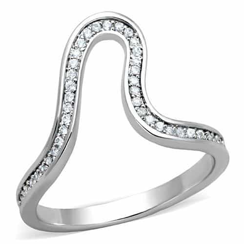 Stainless Steel CZ Pave Curved Chevron Band Ring view 5