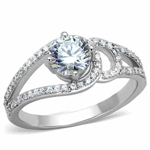 Stainless Steel CZ Round Pave Split Halo Ring view 1