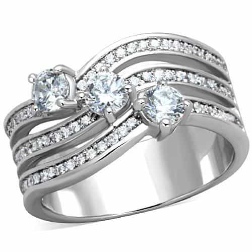 Stainless Steel CZ Round Pave Swirl Multi Band Bridal Set Ring view 5