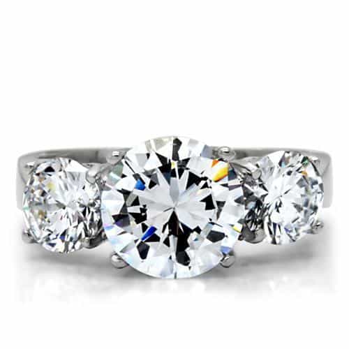 Stainless Steel CZ Triple Round Three Stone Ring view 3